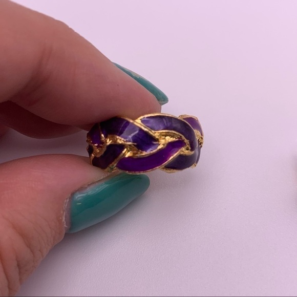 Purple Gold Toned C Hoop Earrings - Picture 7 of 10